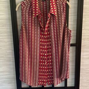 Etcetera 100% silk sleeveless printed top pink beige Size 12